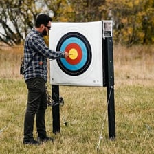 A round archery target with a bullseye