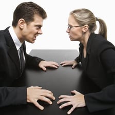 An illustration of one person staring at another in an intrusive way