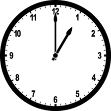 An analog clock showing one o’clock at night.