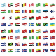 A group of colorful national flags displayed together.