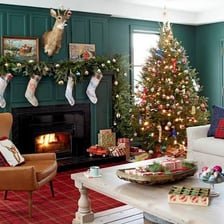 A person adding decorative ornaments to a room.