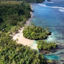 An aerial view of Samoa’s tropical islands and coastline.