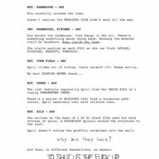A screenplay page showing a scene heading and action lines.