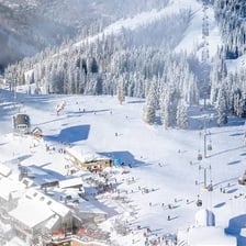 A snow-covered ski slope in Aspen, Colorado.