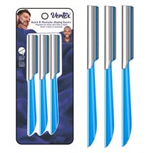 A safety razor being used to shave facial hair