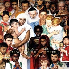 An illustration representing the Golden Rule about treating others well.