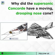 A Concorde supersonic jet with its nose lowered