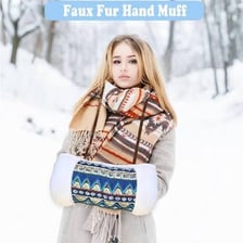 A soft fur hand muff used as a cold-weather accessory.