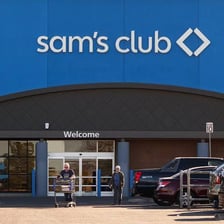 The exterior sign of a Sam’s Club warehouse store