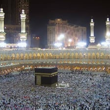 Muslim pilgrims gathered around the Kaaba in Mecca during Hajj