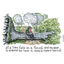 An illustration of a tree falling in a forest.