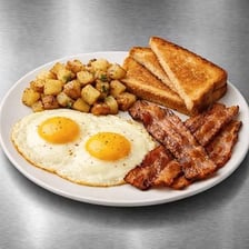 Several cooked strips of bacon served as a breakfast food