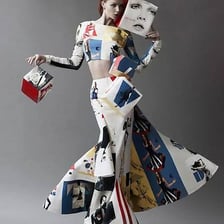 An avant-garde fashion look with an unusually artistic design