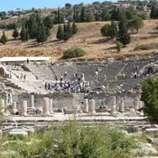 Ruins of an ancient Greek odeon used for musical performances.