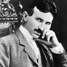 A portrait of inventor Nikola Tesla.