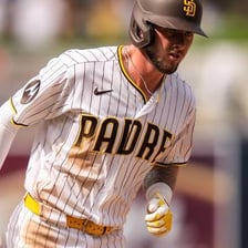 A San Diego Padres baseball player wearing the team uniform