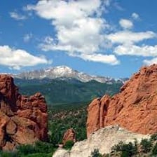 A view of Pikes Peak rising above the Colorado landscape.