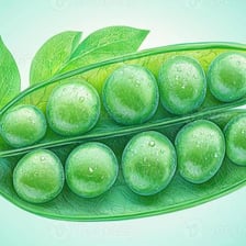 Green peas visible inside an opened pea pod.