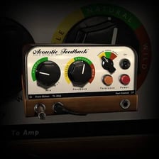 A guitar amplifier set up with a microphone and instrument.
