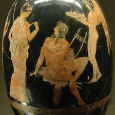 A classical sculpture depicting Adonis, the mythological figure associated with Aphrodite.