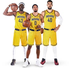 A basketball player wearing an Indiana Pacers uniform.