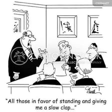 A person giving exaggerated, widely spaced applause in a sarcastic manner.