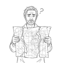 A confused person studying a map without knowing the way