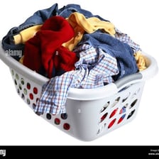 Soiled clothing collected in a laundry hamper