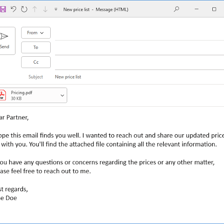 An email composition screen showing a file attached.