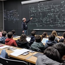 Students attending a college course in a classroom