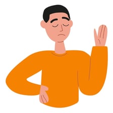 A person signaling refusal with an outstretched hand