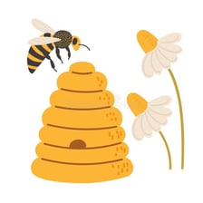 A pager or beeper shown beside a honeybee to illustrate the buzzing wordplay.