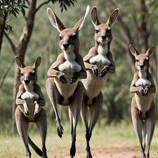 Several kangaroos in an open landscape.