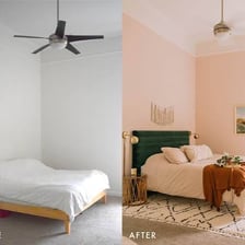 A room shown before and after a decor makeover