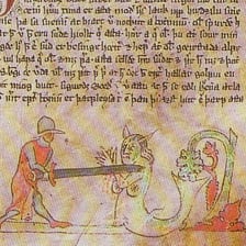 A literary manuscript illustrating archaic poetic spelling.