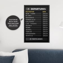 An airport departure board displaying scheduled flight times