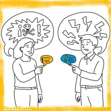 A person responding briefly with an annoyed expression