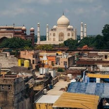 The Taj Mahal stands in Agra, India.