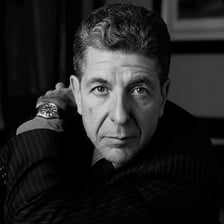 A portrait of singer-songwriter Leonard Cohen.