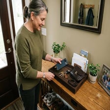 A person holding personal belongings such as keys.