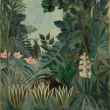 A jungle-themed painting by Henri Rousseau.