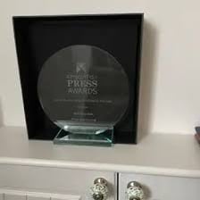 A trophy or presentation associated with the Agatha Award for mystery fiction