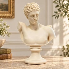 A sculpted bust displayed on a square pedestal.