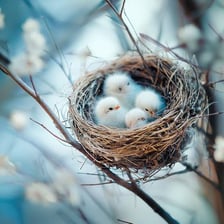 A bird settled comfortably in a small nest