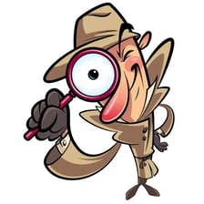 An illustration of a detective viewing a suspicious-looking figure