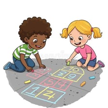 A chalk-drawn hopscotch court on a sidewalk