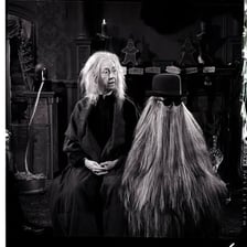 Cousin Itt from The Addams Family covered in floor-length hair