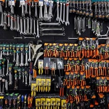 Hand tools displayed in a home-improvement store.