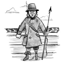 Illustration of Captain Ahab, the one-legged captain from *Moby-Dick*.