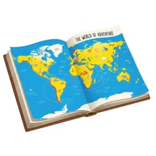 An open atlas displaying maps of different regions.